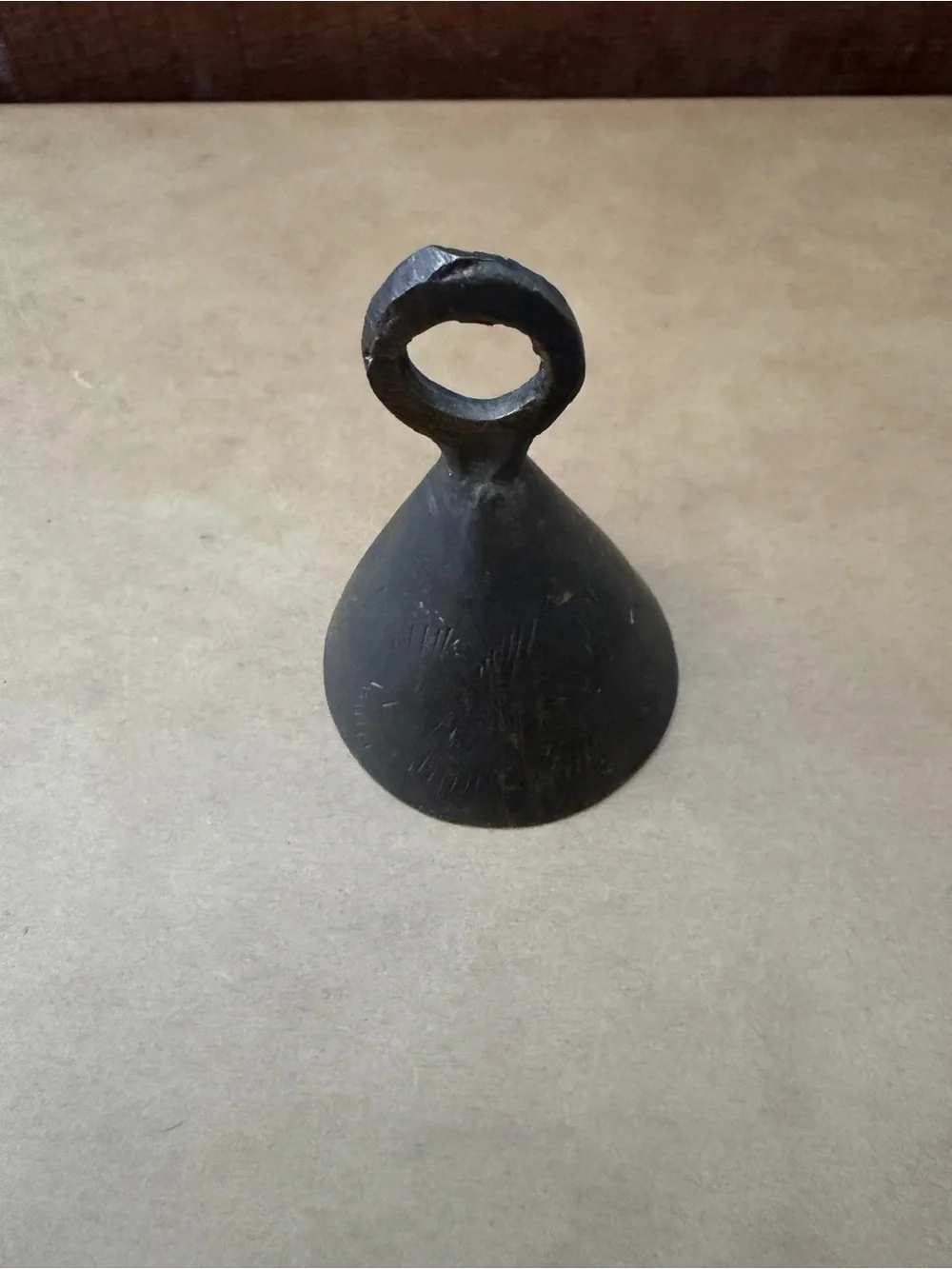 Vintage mid-century hand-crafted brass cone bell India unpolished 3”